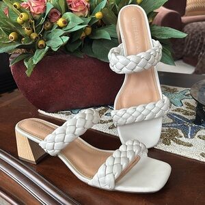 Sincerely Jules Ivory Braided Double Strap Block Heel Sandals Woven Square Toe